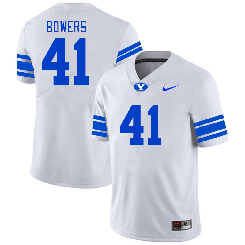 Men #41 Jackson Bowers BYU Cougars College Football Jerseys Stitched Sale-White